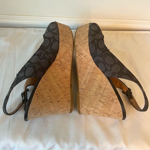 Coach Ferry Peek a boo Sling back platform Signature Wedge Sandal Sz 8.5 - Picture 10 of 15